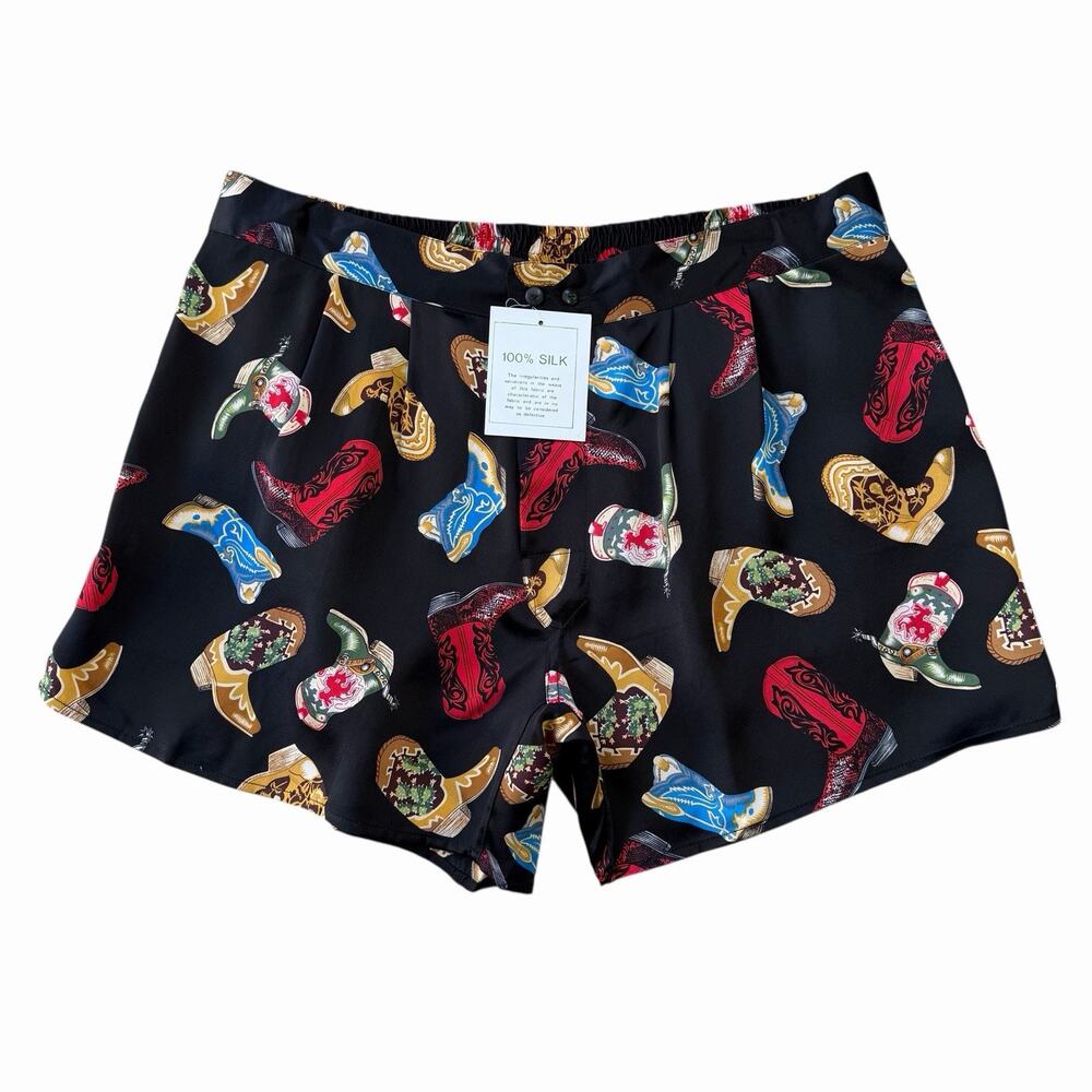NWT Vintage 90’s Silk Shorts, Cowboy Boots Print Size 38